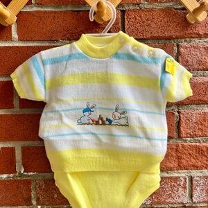Yellow and Blue Striped Baby Onesie